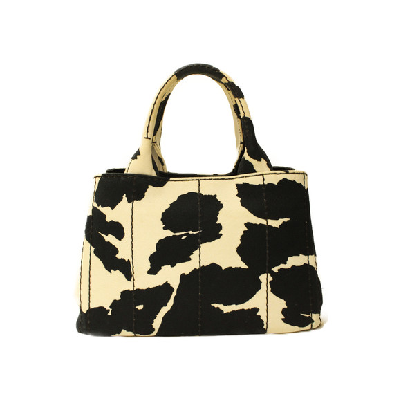 Prada Kanapa Handbag Canvas Cow Pattern Black Ivory - Picture 2 of 16